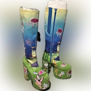 Dollskill x SpongeBob SquarePants Themed Platform Boots - Bright Blue & Green